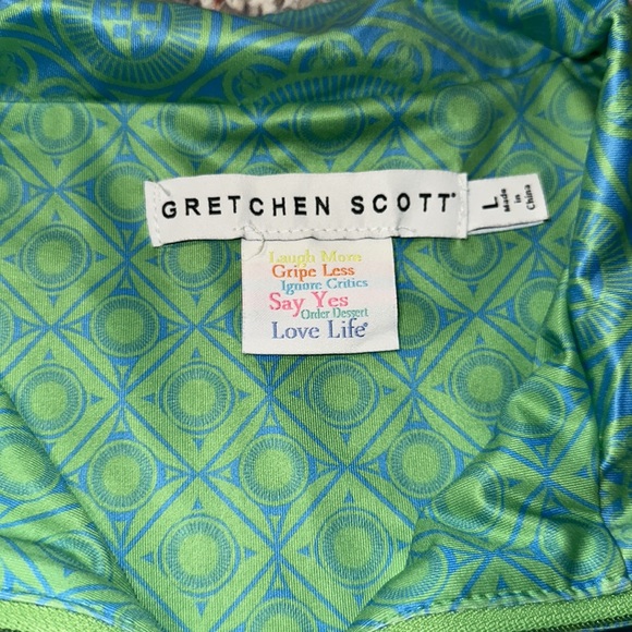 Gretchen Scott women’s size large green/blue long sleeve pull-over with 1/4” zip - Picture 4 of 4